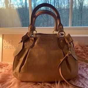 Authentic MIU MIU two way crossbody mini bow bag in champagne